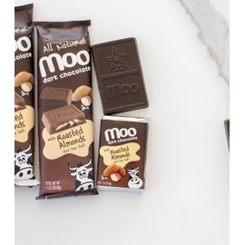 Moo Chocolates All Natural Dark Chocolate Mini Bars with Roasted Almond & Sea Salt 0.7 oz, 14 ct (Pack of 1) | 100 Calorie Snacks for On-the-Go, Lunchboxes, Office