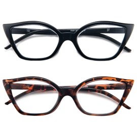 Kodilin Lesebrille für Damen, Anti-Licht, blaues Katzenauge, PC-Brille mit Federscharnier, 1.0 1.5 2.0 2.5 3.0 3.5, Schwarz+Schildkröte, Einheitsgröße