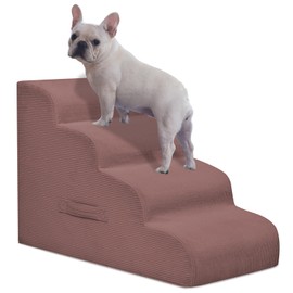 Mesa Lemon Dog Steps for Small Dogs, 4-Step Pet Ramp Stairs for High Beds and Sofa, Non-Slip Pet Stairs for Small Dogs and Cats, Removable and Easy to Clean Cover, Pink