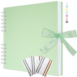 Remowith 29 x 21.5 cm Scrapbook Album with Ribbon, Craft Paper Photo Album for Wedding and Anniversary, Family DIY Photo Album with Corner Stickers, 40 Pages, Light Green