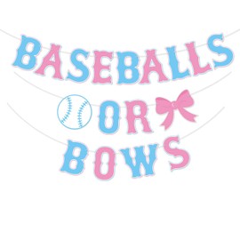 Kitticcino Kitticcino Baseballs or Bows Gender Reveal Banner Boy or Girl Baby Shower Garland Blue or Pink Gender Reveal Party Pregnancy Announcement Decor