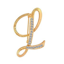 DSADKI A-Z Initial Pins 26 Letters Pins Gold Plated Metal Brooches - Clear Crystal Rhinestone Brooch Breastpin for Women (L)