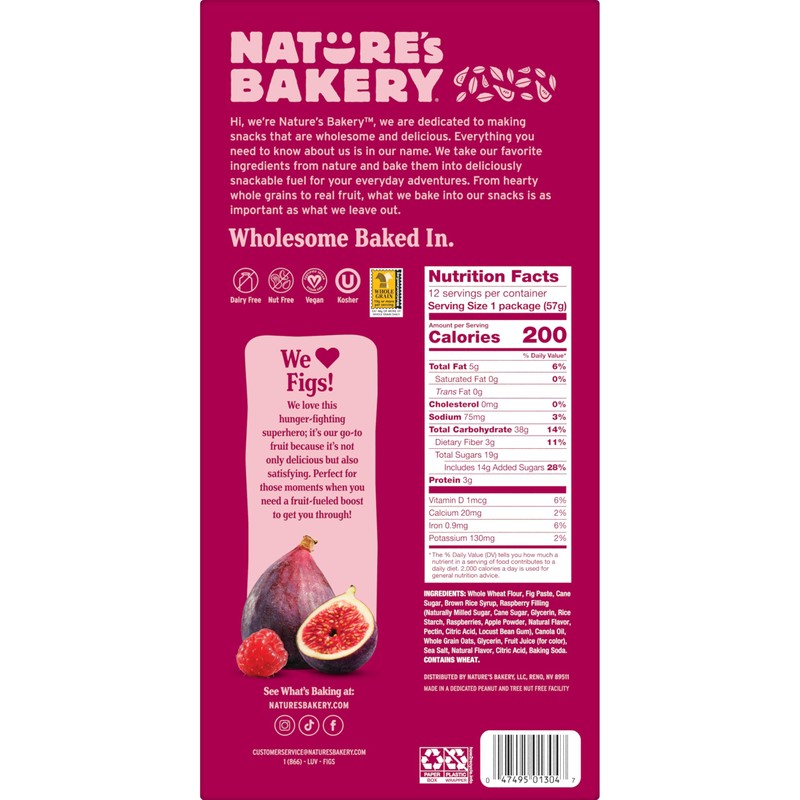 Nature’s Bakery Whole Wheat Fig Bars, Raspberry, Real Fruit, Vegan,