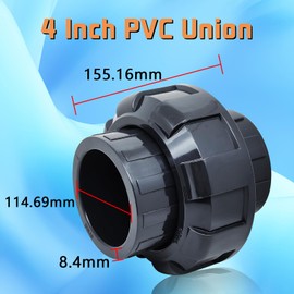 PVC Union Pipe Fittings, 1Pc 4inch Slip Union Coupling Adapter, Schedule 80, EPDM O-ring, Socket x Socket, Grey