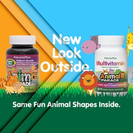 NaturesPlus Animal Parade Sugar-Free Children's Multivitamin - Assorted Cherry, Grape & Orange Flavors - Pack of 2, 90 Chewable Tablets - 90 Total Servings