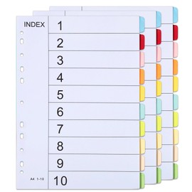 File Dividers A4, 3 Pack 10 Part Folder Dividers Coloured Multi Hole Punched A4 Dividers Tabbed Index Divider for Lever Arch Files Ring Binders Office School Index Dividers
