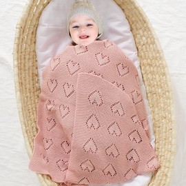 mimixiong 100% Cotton Knitted Cellular Baby Blanket, 100 x 80cm (Pink)