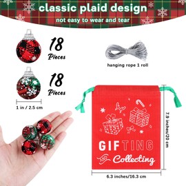 Aodaer 36 Pieces Christmas Mini Balls Ornaments Red and Black, Red and Green Buffalo Plaid Fabric Ball Ornaments Christmas Tree Hanging Ornament Plastic Xmas Ball for Christmas Decorative, 1 Inch