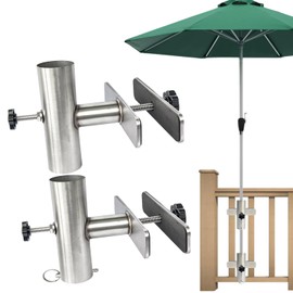 Su ying Patio Umbrella Holder Stand,Outdoor Deck Umbrella Mount,1.75'' Diameter in Stainless Steel Umbrella Clamp，Outdoor Umbrella Base and Stand Metal Clamp for Fixed Deck Railing and Poles (2)