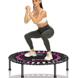 DARCHEN 450 lbs Mini Trampoline for Adults, Indoor Small Rebounder Exercise Trampoline for Workout Fitness for Quiet and Safely Cushioned Bounce, [40 Inch] - Color: Green + Bungee Cover