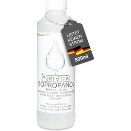 PURIVITA ISOPROPANOL - Cleaning Alcohol - 99.9% Cleaning Power - Cleaner for Household, Industrial, Electronics - Degreasing + Solvent - Residue-Free - Non-Conductive - 1 x 500 ml