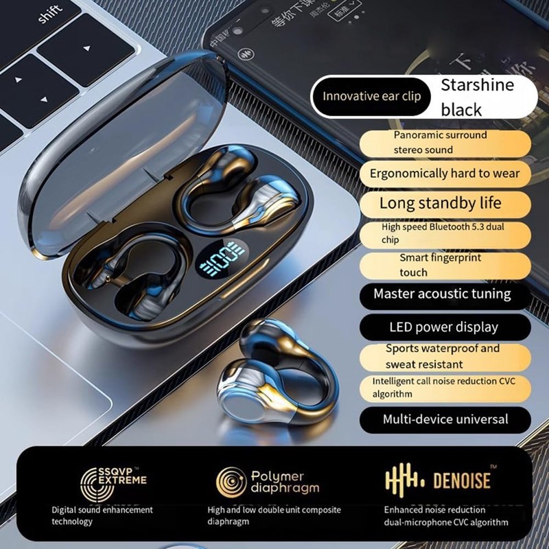 Fahgaer Hanging Ear Wireless Headphones Bluetooth 5.3 Earphones Stereo Bluetooth
