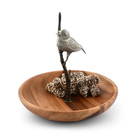 Vagabond House Bronze Song Bird Wood Tidbit Server Bowl 7.5" T x 8" W