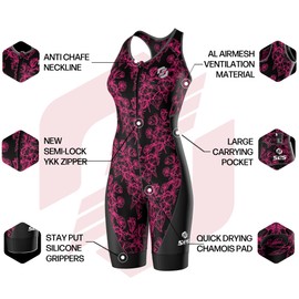 SLS3 Pro Tri Suit Women - One Piece Womens Triathlon Suit - Premium FX Trisuit Femme, Full Print - No Shelf Bra (Hot Pink Outline, Small)