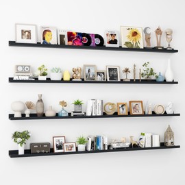 Axeman 72 Inch Floating Shelves for Wall - Picture Ledge Shelf Set of 4 - Black Floating Shelves with Lip - Picture Shelf for Wall with Ledge - Photo Ledge Shelves for Pictures Nursery Books