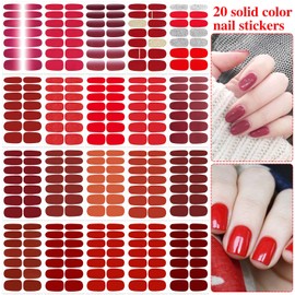 YECIRALA 20 Sheets 280 Pcs Red Full Nail Wraps for Nail Art Strips Red Nail Polish Strips Full Nail Stickers for Nails Designs Stickers Nail Color Strips Gel Nail Stickers Strips Nail Polish Wraps