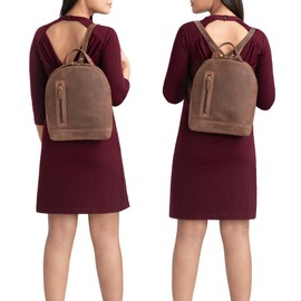 STILORD 'Reed' Leather Backpack Small Women's Daypack City Backpack Elegant for 10.1 Inch Tablet Vintage Backpack Business Backpack Bag Made of Genuine Leather, Veleta - brown., Rucksack