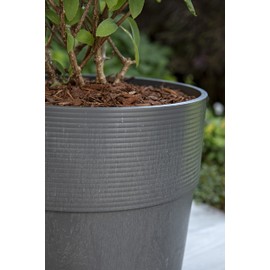 Scheurich Set of 2 Groove 8.1, Planter/Flower Pot/Plant Pot, Round, Colour: Nero, Made with Recycled Plastic, 8 Years Guarantee, for Indoor use