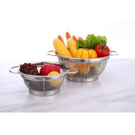 Royal Cuisine Set of 2 Stainless Steel Colanders with Loop Handles Food Strainer for Kitchen Drain Basket for Pasta/Vegetable/Rice/Fruit