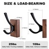 4 Pack Walnut Wood Wall Coat Hooks for Hanging, Adhesive