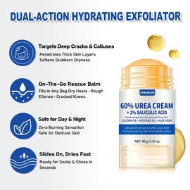 ZyraGloz Urea Cream Stick 60% plus 2% Salicylic Acid, 2PCS Maximum Strength Urea Cream for Feet, Foot Lotion Stick for Cracked Heels, Dry Hands & Rough Knees, Callus Remover & Skin Softener, Soften Dead Skin
