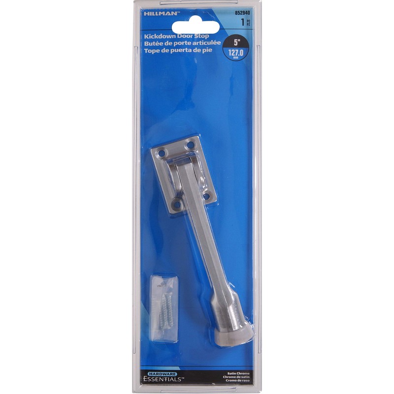 Hillman 5" Kickdown Door Stop - Satin Chrome Door Stoppers,