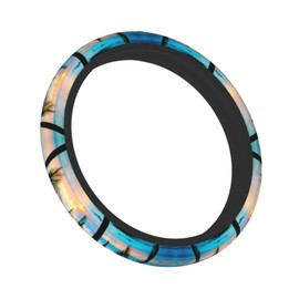 California Palm tree beach sun rise Steering Wheel Cover,Warm in Winter and Cool in Summer,15 in Universal Accessory for Diverse Car Fashion Elastic Breathable Silicone Anti-Slip Decor for Men Women