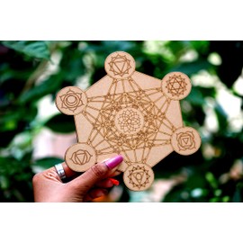 Prajet Wooden Carving crystal Grid - Amplify The Power of Your Crystals, Grids for Crystal, Witchcraft, Wiccan Altar, Space Decor Crystal Grid for Stones (Metatrone With Chakra Grid Wall)