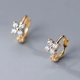 RYSkyJewelry Flower Tiny Huggie 14K Gold S925 Small Hoop Earrings Helix 2nd Holes Hypoallerge