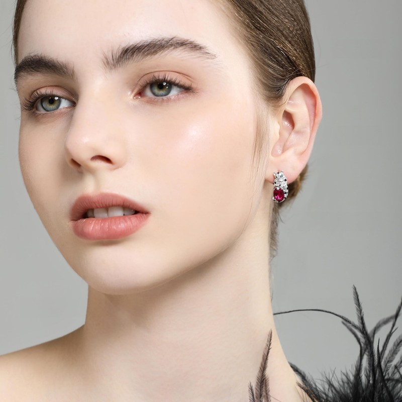 ER1-4-0002(RED) 925 Created Ruby Earrings