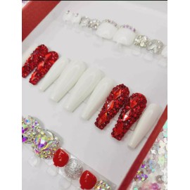 Uñas Press On Manos Y Pies - Set Rubí