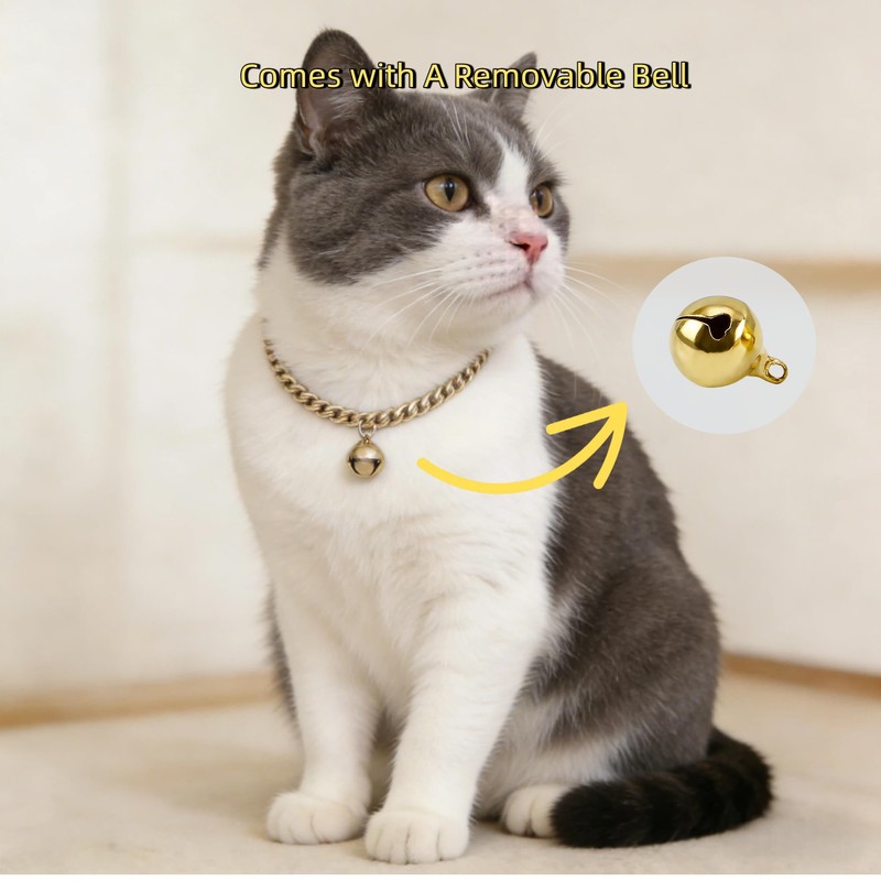 Cwyza Gold Cat Chain Collar with Removable Bell