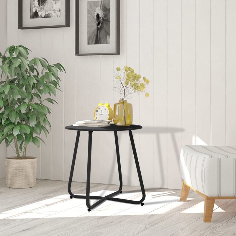 Meluvici Patio Small Side Table Waterproof Round Metal Steel Weather