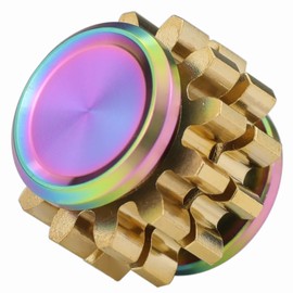 FREELOVE Copper Gears Linkage Fidget Spinner Toys for Adults, Mini Small Metal Spinners Silent Premium Bearing, Stacking Extendable Kinetic EDC Gyro Autism Sensory ADHD Anxiety (2 Gear, Rainbow-Brass)