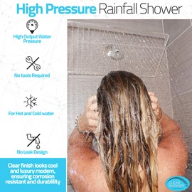 PREMIUM Large Shower Head by Clear Shower XL - Clear Model, FIRM PRESSURE Square 18 inch (45cm) Adjustable Shower Head, LUXURY Waterfall Full Body Coverage, Easy to Install