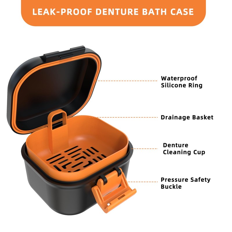ARGOMAX Leak Proof Denture Bath Cup, Portable Soaking Denture Box,