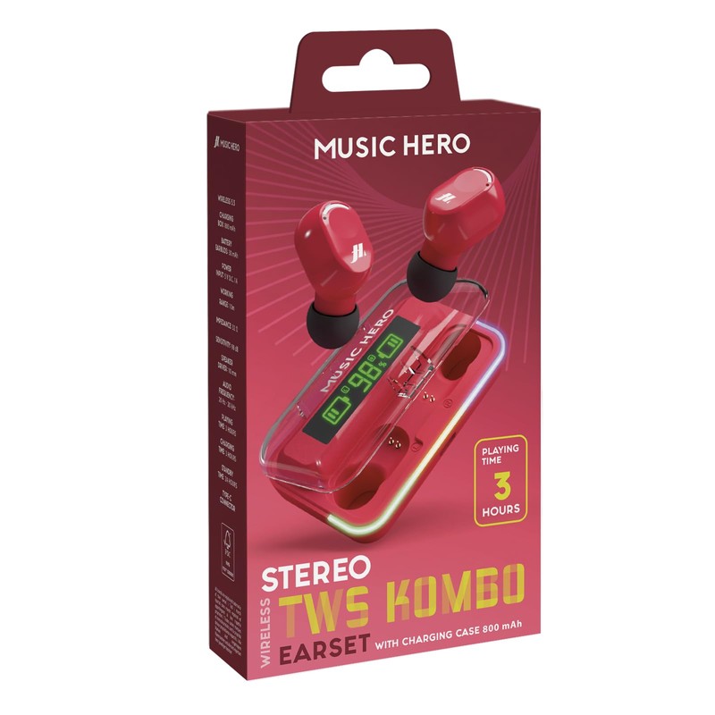 MUSIC HERO TWS Wireless Headphones with Charging Case, LCD Display,