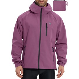 baleaf Men's Rain Jacket Waterproof Running Cycling Windbreaker Golf Hiking Gear Hood Raincoat Packable Reflective Red L