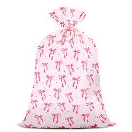 WRAPAHOLIC 56" Extra Large Bow Gift Bag - Pink Bow Plastic Bag for Wedding, Girls Birthdays, Tea Parties, Celebrating, or Any Occasion - 56" H x 36" W