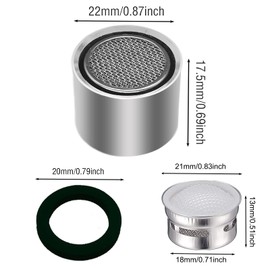 4 Piece Kitchen and Bathroom Faucet Aerators, 2 Pcs Aerator Filter Replacement Parts with Brass Housing 55/64" 22mm Female Bathroom Aerator Faucet Filter with Washer for Kitchen and Bathroom
