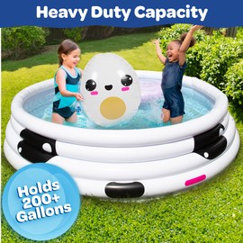 Large Inflatable Kiddie Pool- Cute Ramen Kawaii Theme, Children's Swimming Pool w Play Pillow Floats & Accessories- 67"x26" Family Size for Baby Kids Adults, Outdoor Beach or Backyard Summer Water Fun