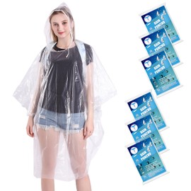 TUNCHMO Disposable Rain Poncho for Adults 6 Pack -50% Thicker Emergency Rain Ponchos for Women and Men with Drawstring Hood