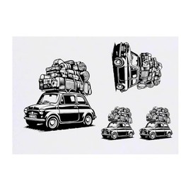 4 x 'Overloaded Camping Trip Car' Temporary Tattoos - Water Resistant, Skin-Safe, Non-Toxic Transfers, Mixed Sizes (TO00085318)