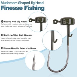 Ned Rig Jig Heads Kit - 25pcs Finesse Mushroom Shroom Hooks for Soft Lures, Bass Fishing, Crappie - Freshwater or Saltwater 1/6 1/8 and 1/10oz