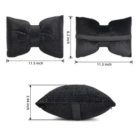 2 PCS Bling Car Pillows,Rhinestones Bowknot Car Headrest Pillow,Car Neck Pillow for Driver Relax Necksupport,Sleeping Travel Support Neck Pillow,Shiny Diamond Interior Accessories for Women,Black
