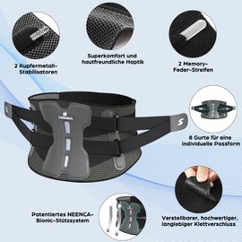 NEENCA Rückenorthese zur Schmerzlinderung im unteren Rücken mit bionischem Stützsystem, verstellbarer Lordosenstützgürtel für Männer und Frauen mit Lendenpolster