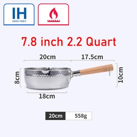 LI-GELISI Yukihira Saucepan, Traditional Japanese Yukihira Pot Stainless Steel Saucepan Milk Sauce Pan Wooden Handle (7.8 inch 2.2 Quart)