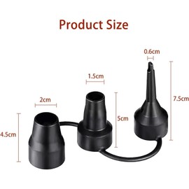 Air Pump Nozzle Replacement Set, 3 Sizes, Black Inflator Adapters for Air Mattress