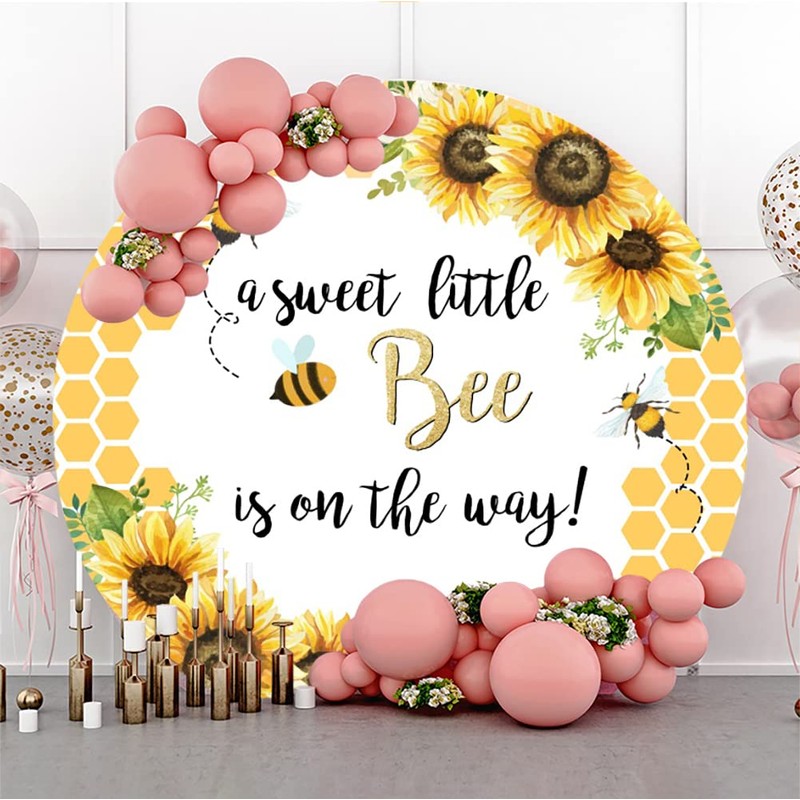 Laeacco 6.5x6.5ft Baby Shower Round Backdrop - Sweet Little Bee