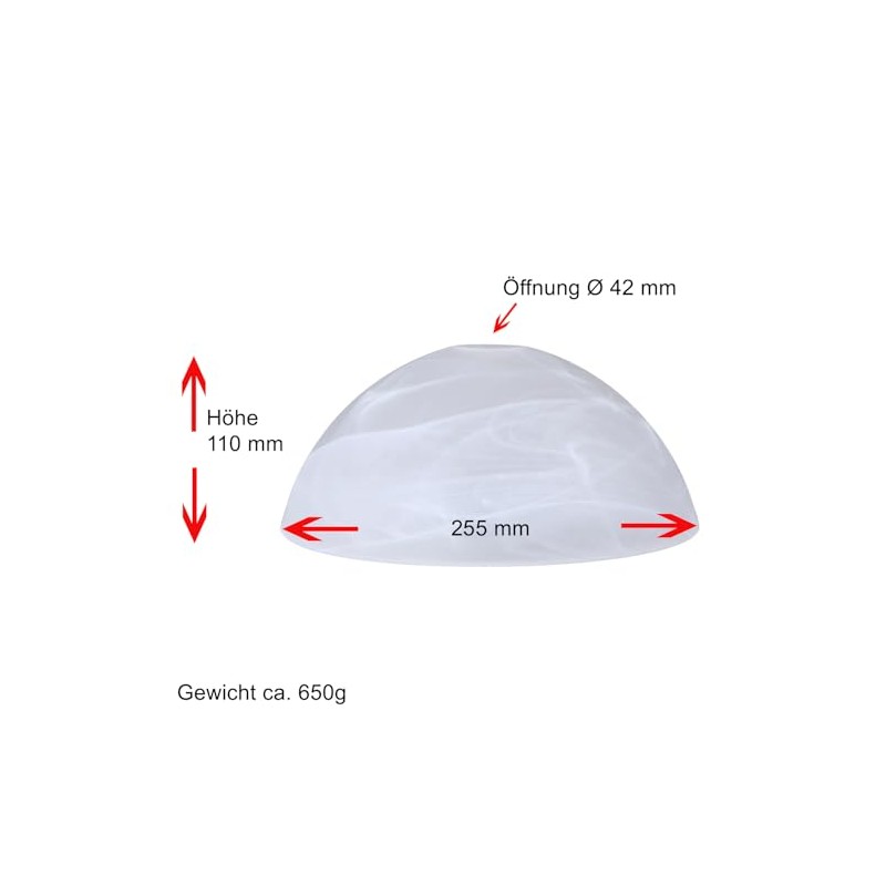 Lamp Glass White Diameter 250 mm Alabaster Glass E27 Replacement